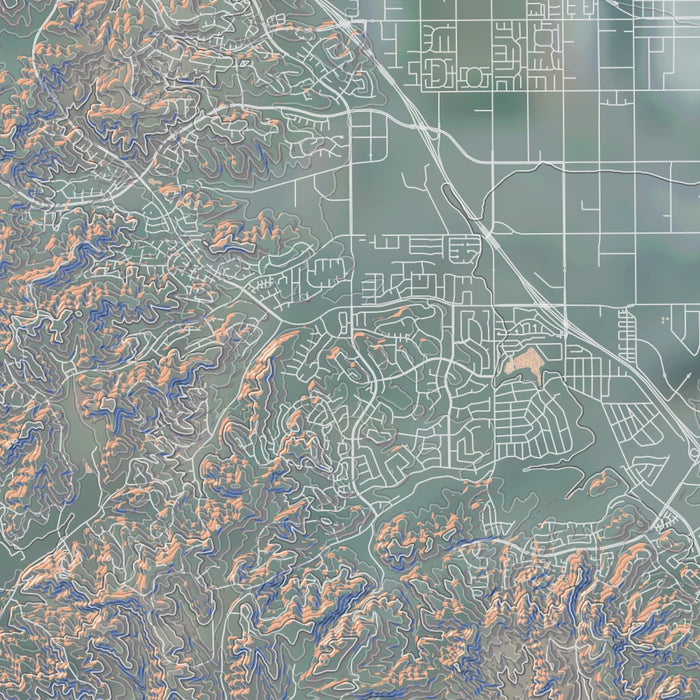 Chino Hills California Map Print in Afternoon Style Zoomed In Close Up Showing Details