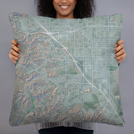 Person holding 22x22 Custom Chino Hills California Map Throw Pillow in Afternoon