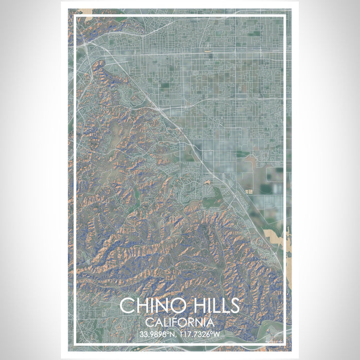 Chino Hills California Map Print Portrait Orientation in Afternoon Style With Shaded Background