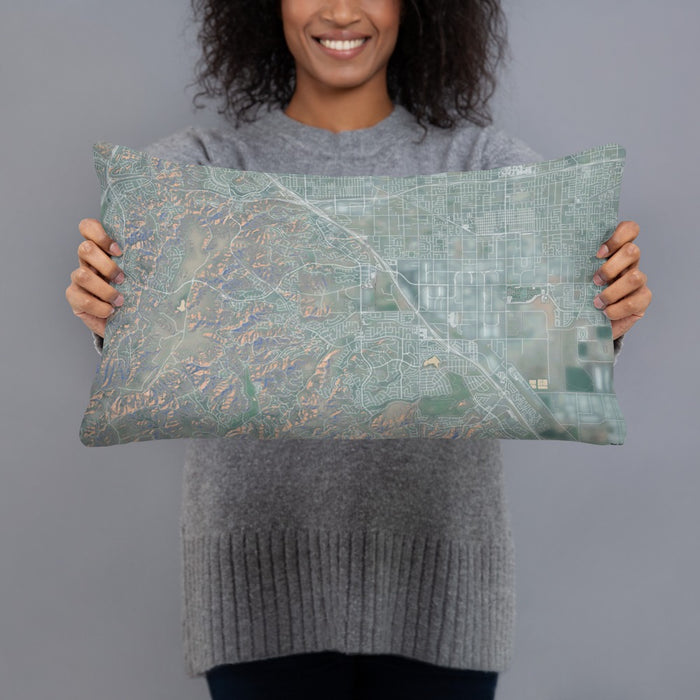 Person holding 20x12 Custom Chino Hills California Map Throw Pillow in Afternoon
