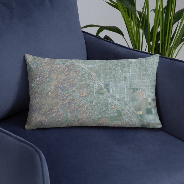 Custom Chino Hills California Map Throw Pillow in Afternoon on Blue Colored Chair