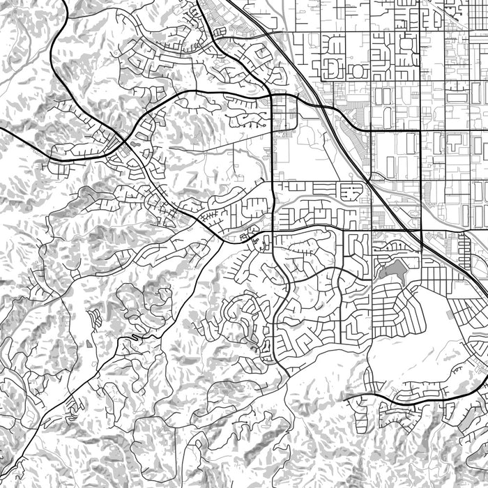 Chino Hills California Map Print in Classic Style Zoomed In Close Up Showing Details