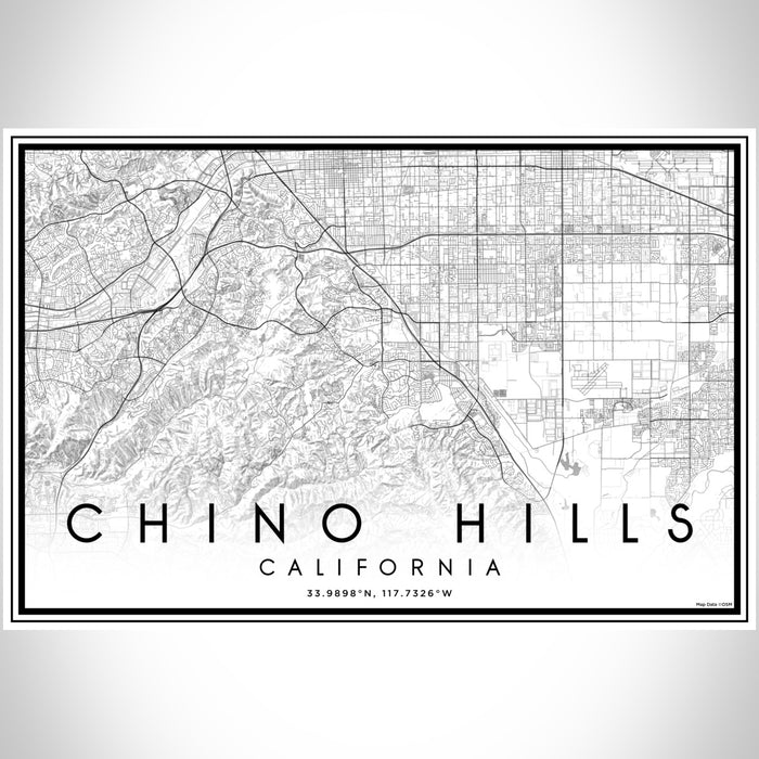 Chino Hills California Map Print Landscape Orientation in Classic Style With Shaded Background