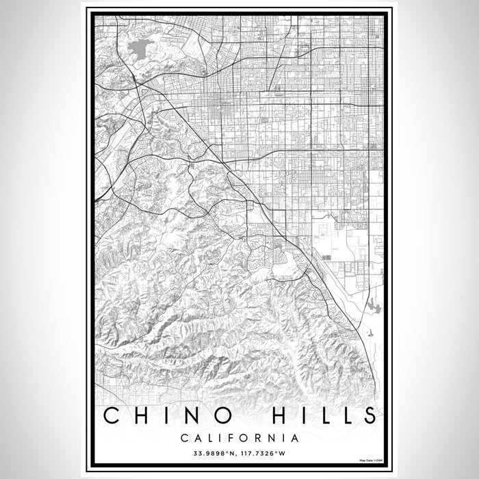 Chino Hills California Map Print Portrait Orientation in Classic Style With Shaded Background