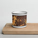 Front View Custom Chino Hills California Map Enamel Mug in Ember on Cutting Board