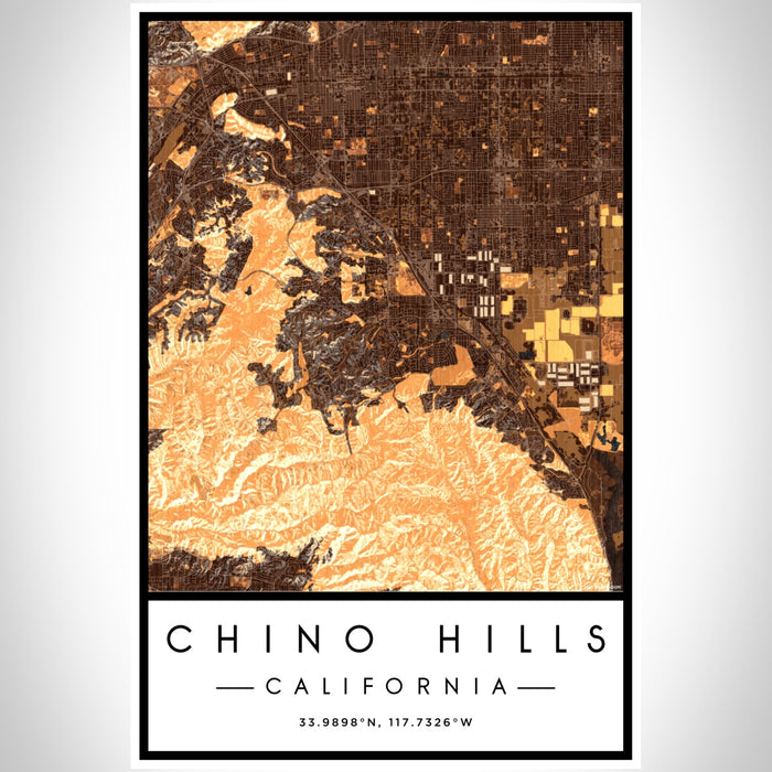 Chino Hills California Map Print Portrait Orientation in Ember Style With Shaded Background