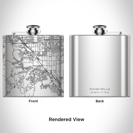 Rendered View of Chino Hills California Map Engraving on 6oz Stainless Steel Flask