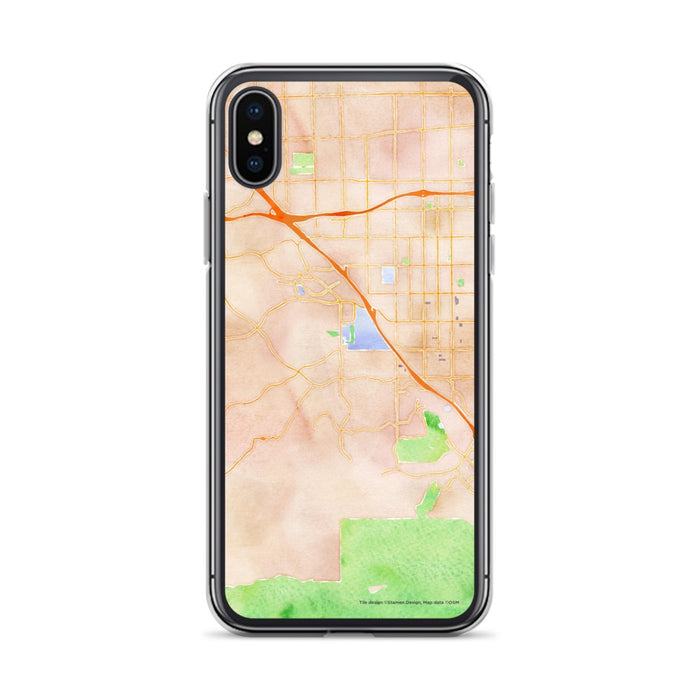 Custom iPhone X/XS Chino Hills California Map Phone Case in Watercolor