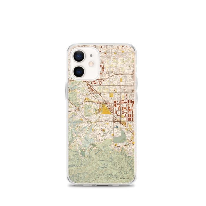 Custom iPhone 12 mini Chino Hills California Map Phone Case in Woodblock