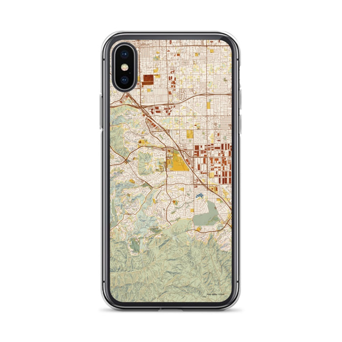 Custom iPhone X/XS Chino Hills California Map Phone Case in Woodblock