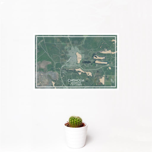 12x18 Chisholm Minnesota Map Print Landscape Orientation in Afternoon Style With Small Cactus Plant in White Planter