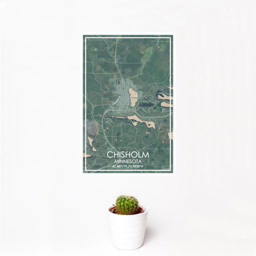 12x18 Chisholm Minnesota Map Print Portrait Orientation in Afternoon Style With Small Cactus Plant in White Planter