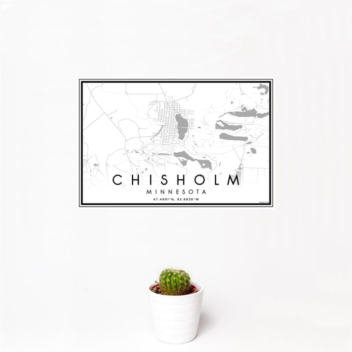 12x18 Chisholm Minnesota Map Print Landscape Orientation in Classic Style With Small Cactus Plant in White Planter