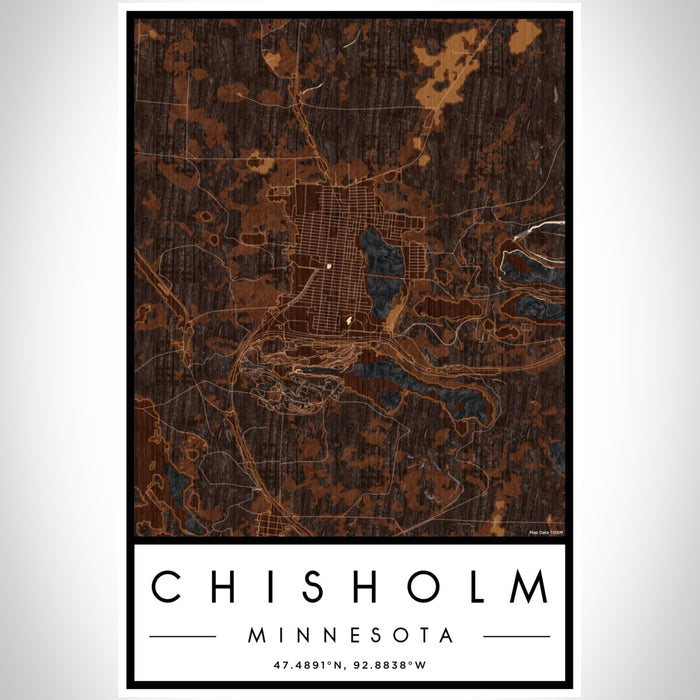 Chisholm Minnesota Map Print Portrait Orientation in Ember Style With Shaded Background