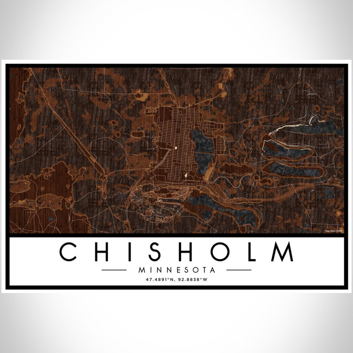 Chisholm Minnesota Map Print Landscape Orientation in Ember Style With Shaded Background