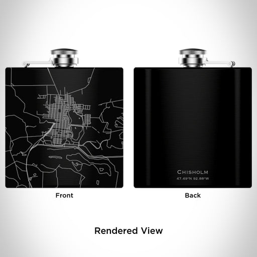Rendered View of Chisholm Minnesota Map Engraving on 6oz Stainless Steel Flask in Black