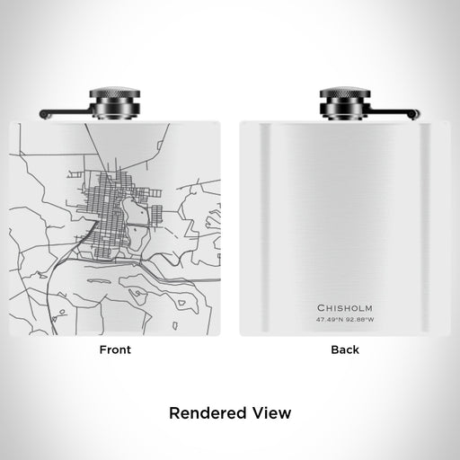 Rendered View of Chisholm Minnesota Map Engraving on 6oz Stainless Steel Flask in White