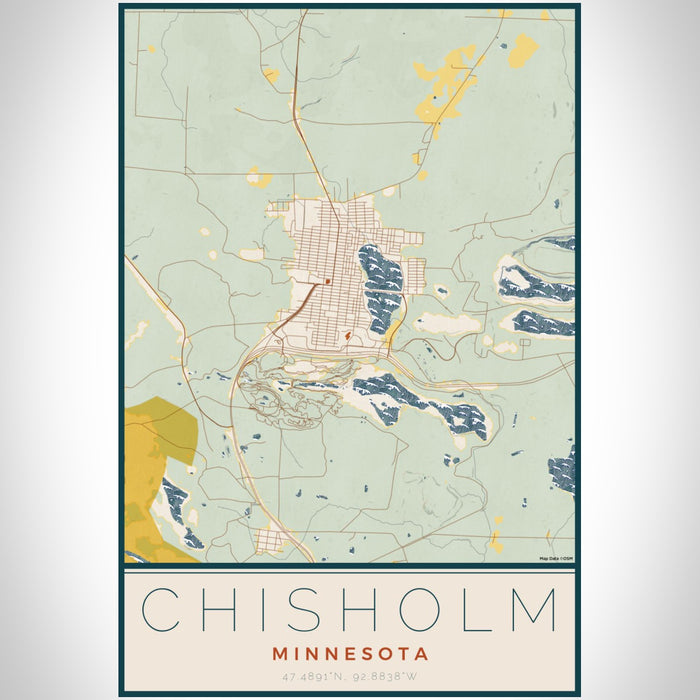 Chisholm Minnesota Map Print Portrait Orientation in Woodblock Style With Shaded Background