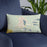 Custom Chisholm Minnesota Map Throw Pillow in Woodblock on Blue Colored Chair