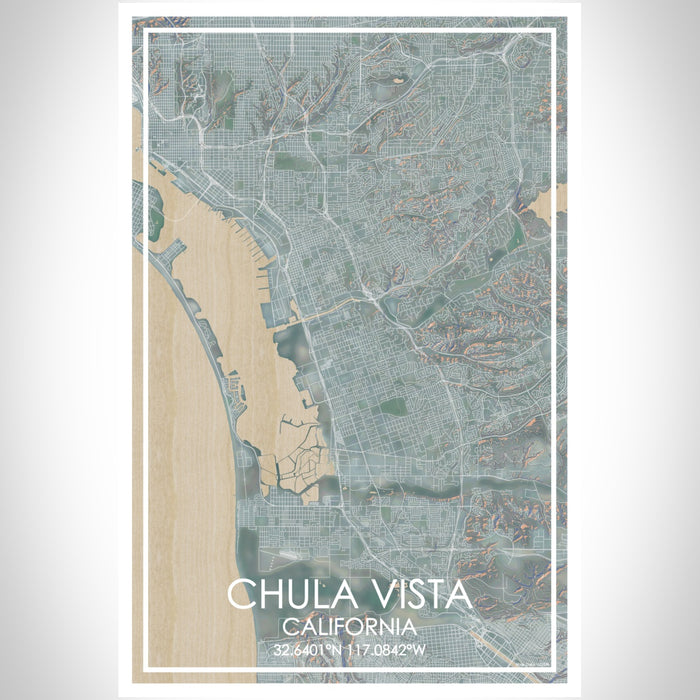 Chula Vista California Map Print Portrait Orientation in Afternoon Style With Shaded Background