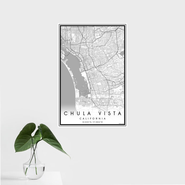 16x24 Chula Vista California Map Print Portrait Orientation in Classic Style With Tropical Plant Leaves in Water