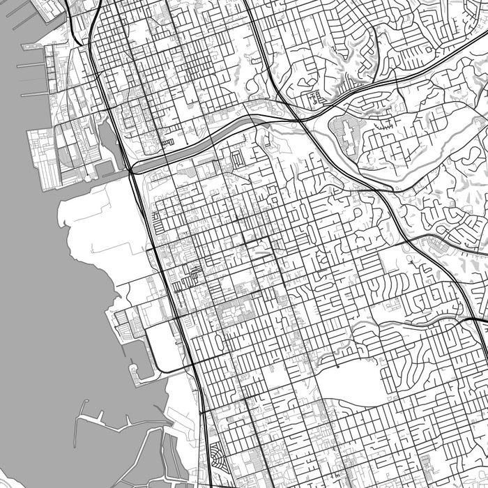 Chula Vista California Map Print in Classic Style Zoomed In Close Up Showing Details