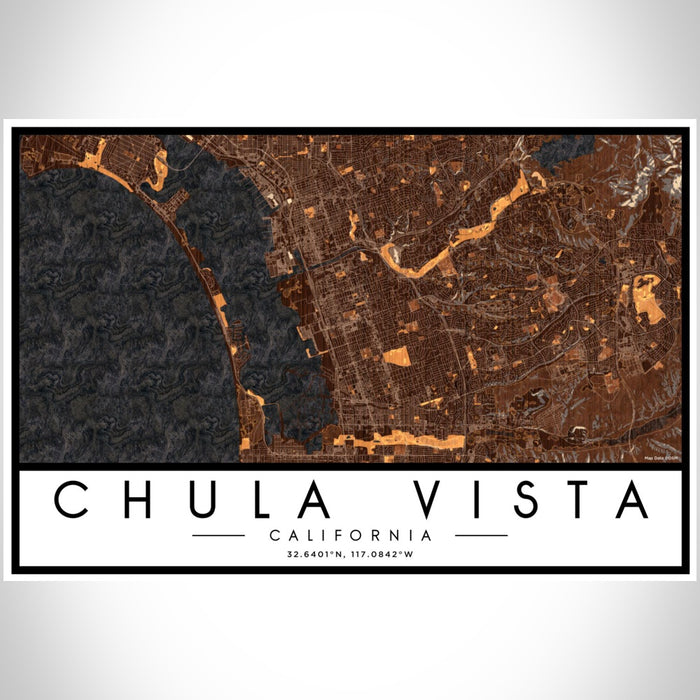 Chula Vista California Map Print Landscape Orientation in Ember Style With Shaded Background