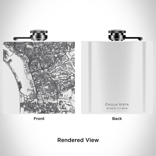 Rendered View of Chula Vista California Map Engraving on 6oz Stainless Steel Flask in White