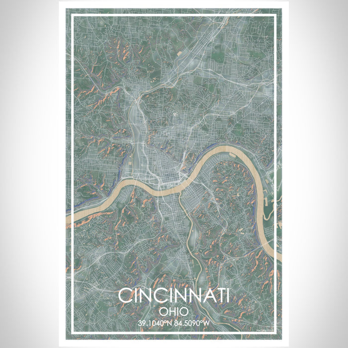 Cincinnati Ohio Map Print Portrait Orientation in Afternoon Style With Shaded Background