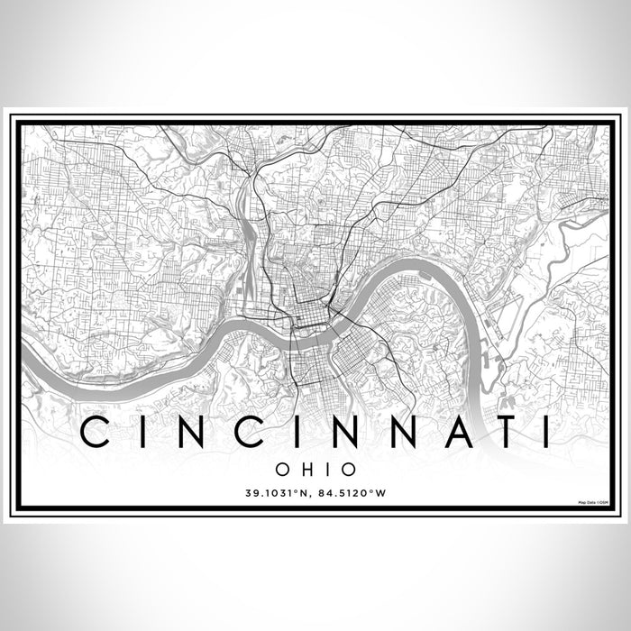 Cincinnati Ohio Map Print Landscape Orientation in Classic Style With Shaded Background