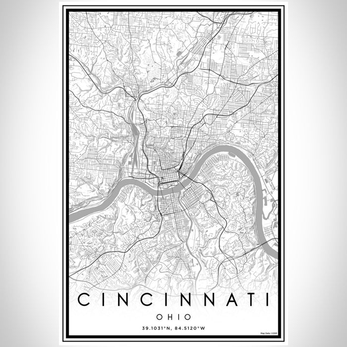 Cincinnati Ohio Map Print Portrait Orientation in Classic Style With Shaded Background
