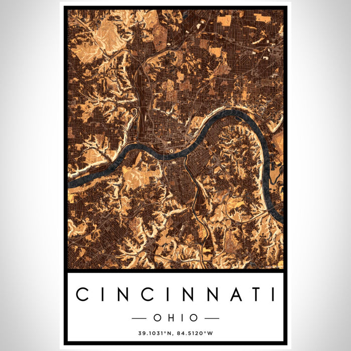 Cincinnati Ohio Map Print Portrait Orientation in Ember Style With Shaded Background