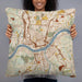 Person holding 22x22 Custom Cincinnati Ohio Map Throw Pillow in Woodblock