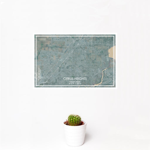 12x18 Citrus Heights California Map Print Landscape Orientation in Afternoon Style With Small Cactus Plant in White Planter