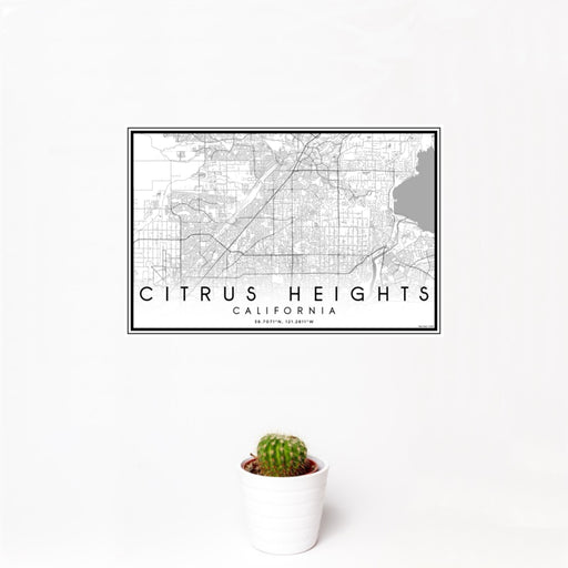 12x18 Citrus Heights California Map Print Landscape Orientation in Classic Style With Small Cactus Plant in White Planter