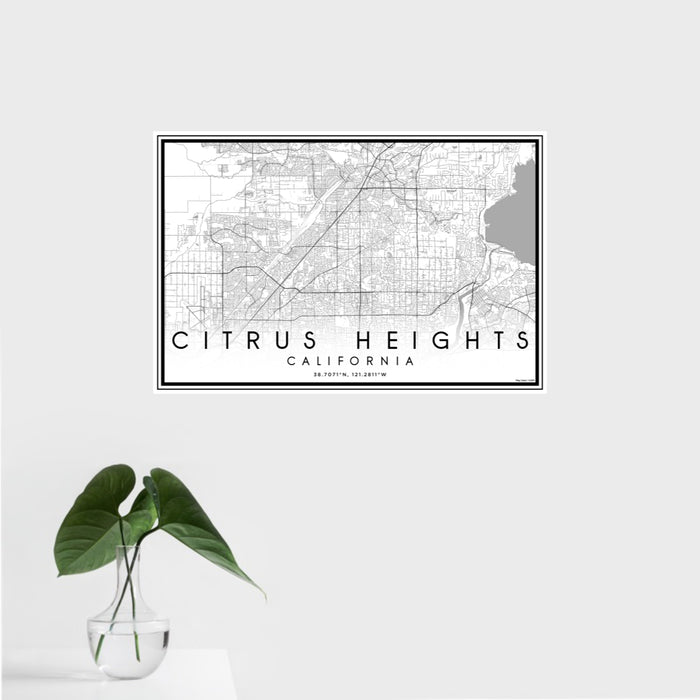 16x24 Citrus Heights California Map Print Landscape Orientation in Classic Style With Tropical Plant Leaves in Water