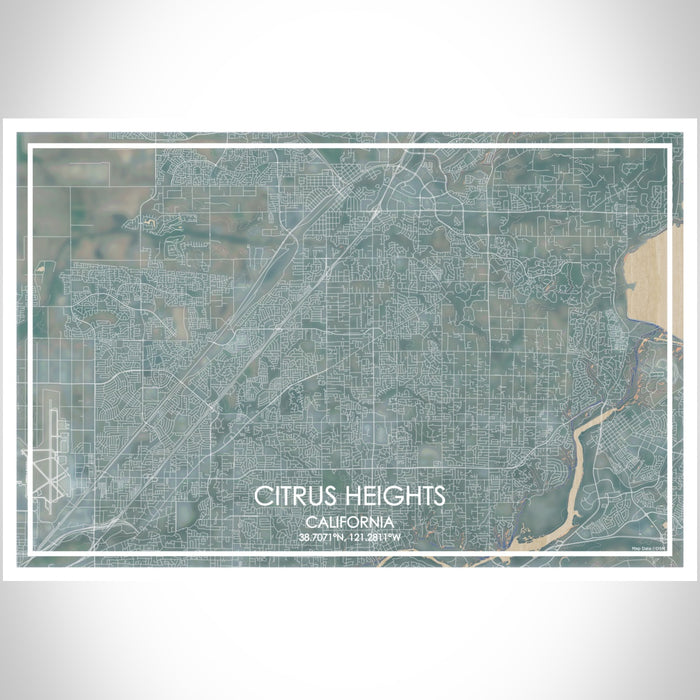 Citrus Heights California Map Print Landscape Orientation in Afternoon Style With Shaded Background
