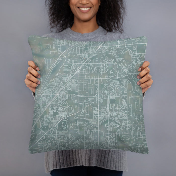 Person holding 18x18 Custom Citrus Heights California Map Throw Pillow in Afternoon