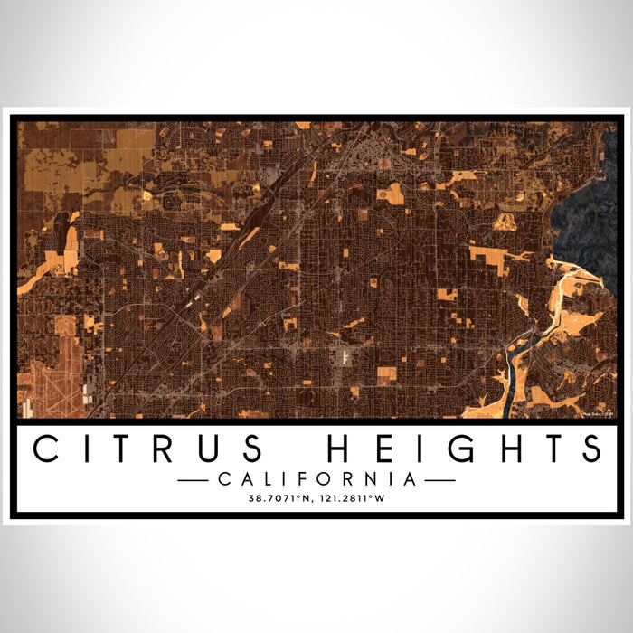Citrus Heights California Map Print Landscape Orientation in Ember Style With Shaded Background