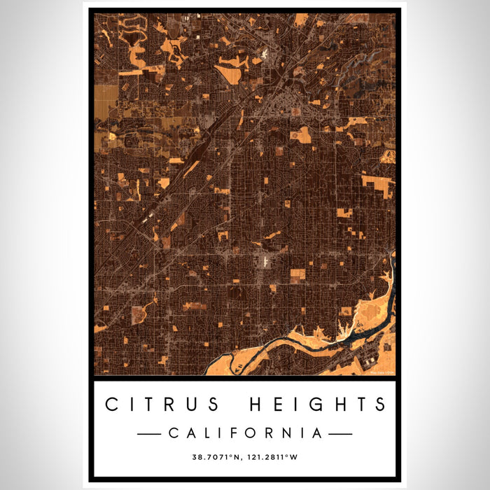 Citrus Heights California Map Print Portrait Orientation in Ember Style With Shaded Background