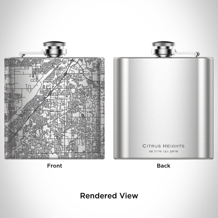Rendered View of Citrus Heights California Map Engraving on 6oz Stainless Steel Flask