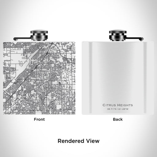 Rendered View of Citrus Heights California Map Engraving on 6oz Stainless Steel Flask in White