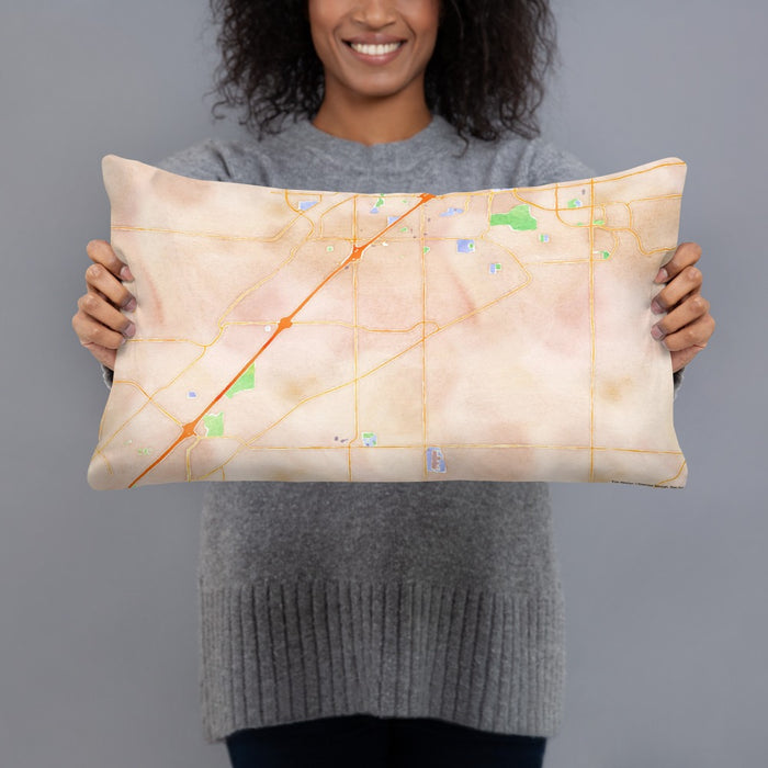 Person holding 20x12 Custom Citrus Heights California Map Throw Pillow in Watercolor