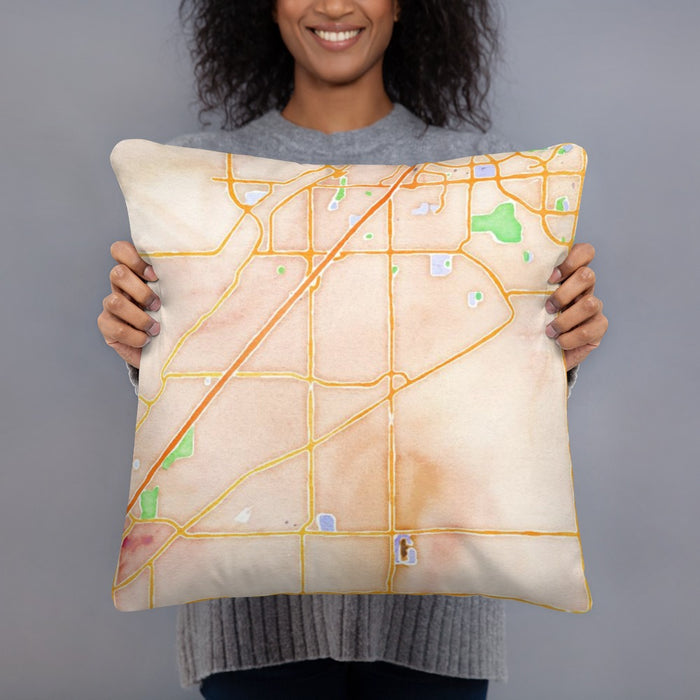 Person holding 18x18 Custom Citrus Heights California Map Throw Pillow in Watercolor