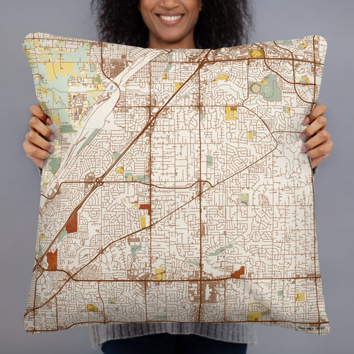 Person holding 22x22 Custom Citrus Heights California Map Throw Pillow in Woodblock