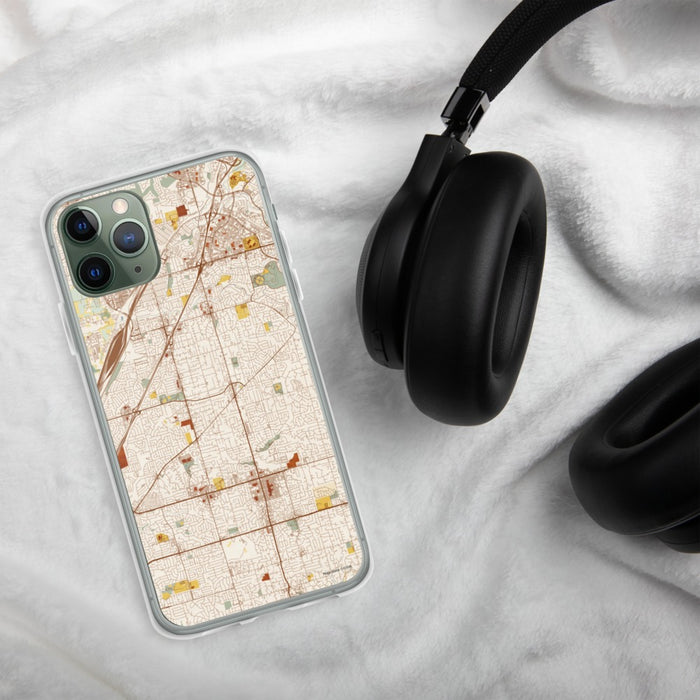 Custom Citrus Heights California Map Phone Case in Woodblock on Table with Black Headphones
