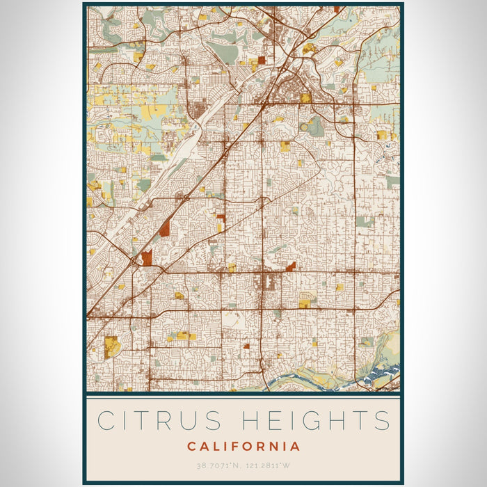 Citrus Heights California Map Print Portrait Orientation in Woodblock Style With Shaded Background