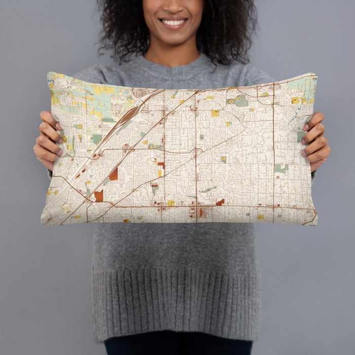 Person holding 20x12 Custom Citrus Heights California Map Throw Pillow in Woodblock