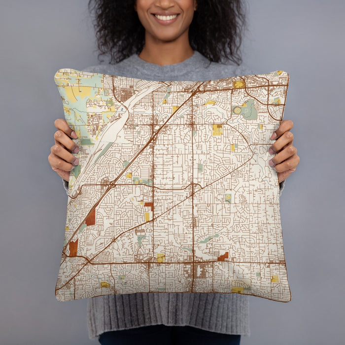 Person holding 18x18 Custom Citrus Heights California Map Throw Pillow in Woodblock