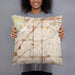 Person holding 18x18 Custom Citrus Heights California Map Throw Pillow in Woodblock